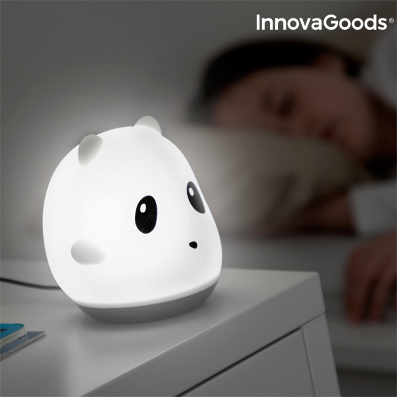 Lampa tactila reincarcabila din silicon Panda LED InnovaGoods, 12x11x11 cm - imagine 4